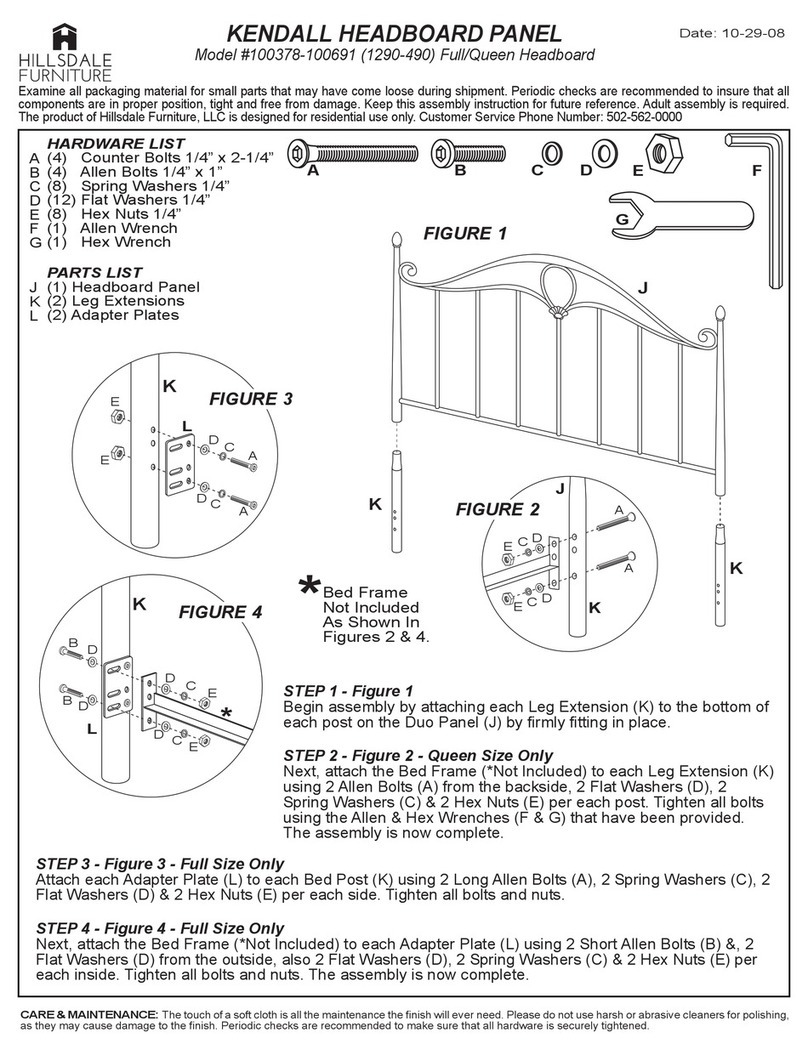 Hillsdale Furniture KENDALL 100378-100691 quick start guide Hillsdale Furniture KENDALL 100378-100691 quick start guide
