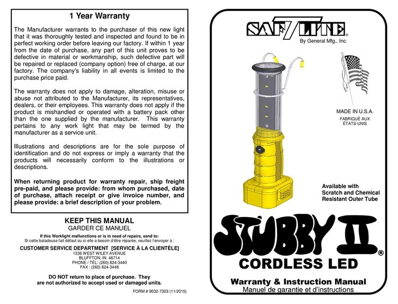 General Mfg SAFTLITE STUBBY II CORDLESS LED Warranty & instruction manual