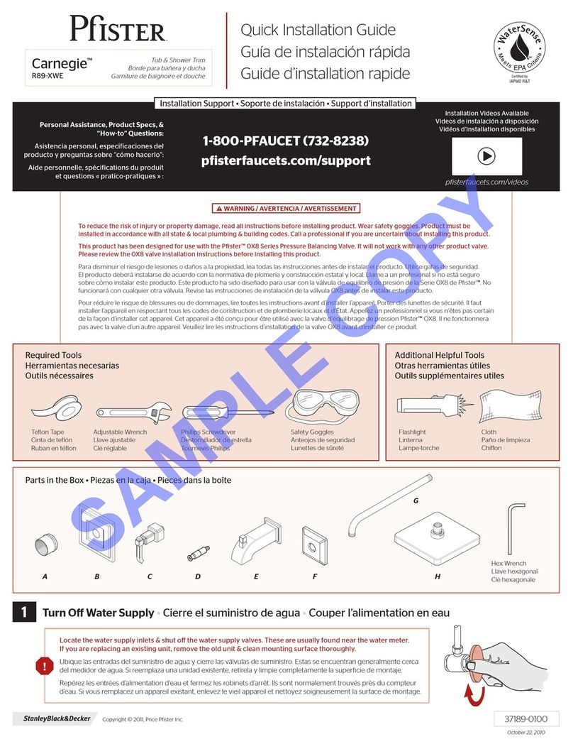 Pfister Carnegie R89-XWE Quick installation guide Pfister Carnegie R89-XWE Quick installation guide