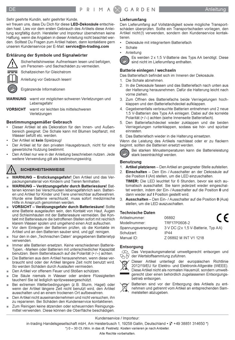 Prima Garden TRF17P0608-2 quick start guide