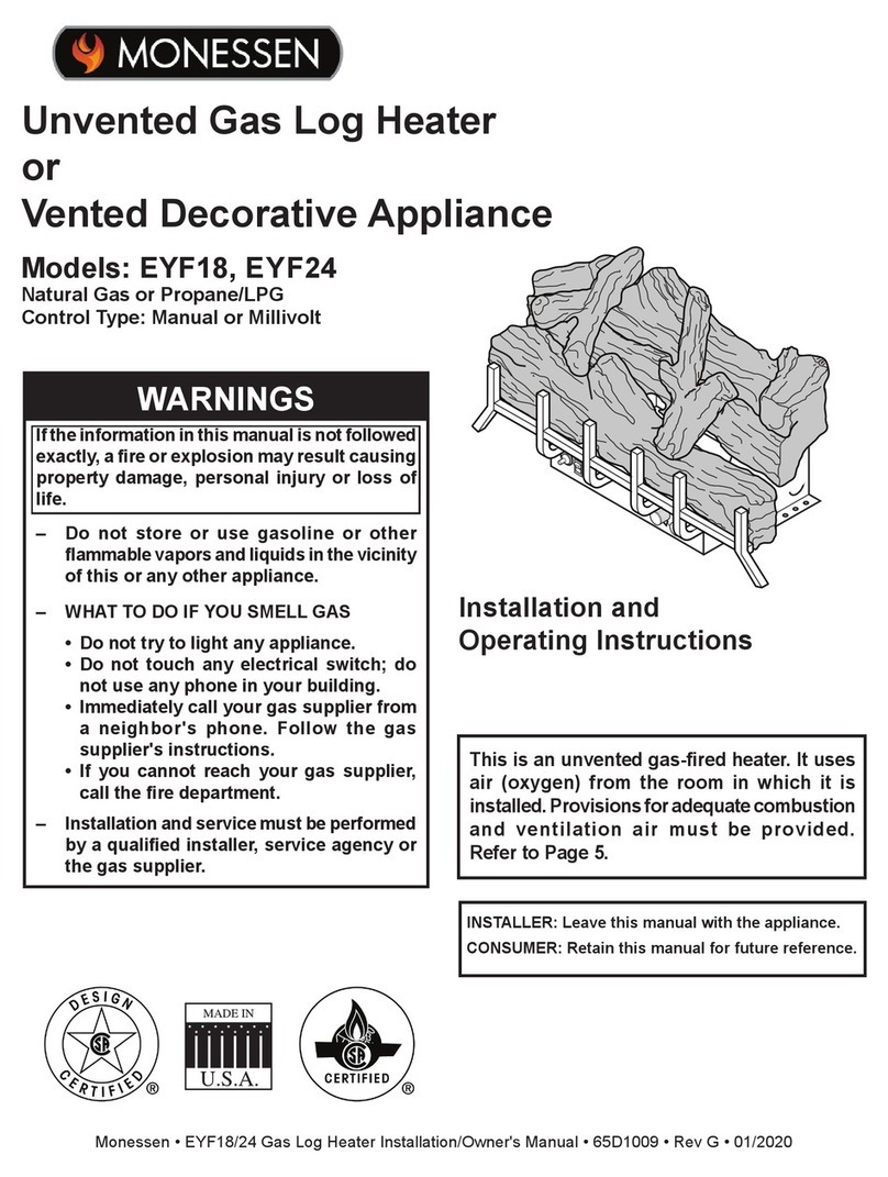 Monessen Hearth EYF18-R Installation and operating instructions