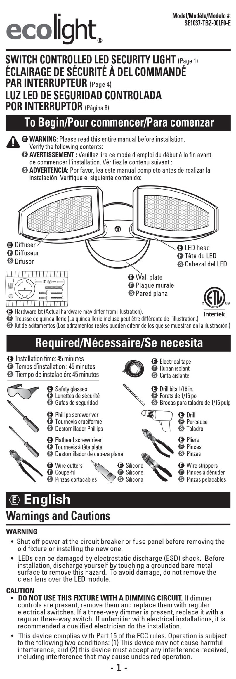 ecolight SE1037-TBZ-00LF0-E User manual