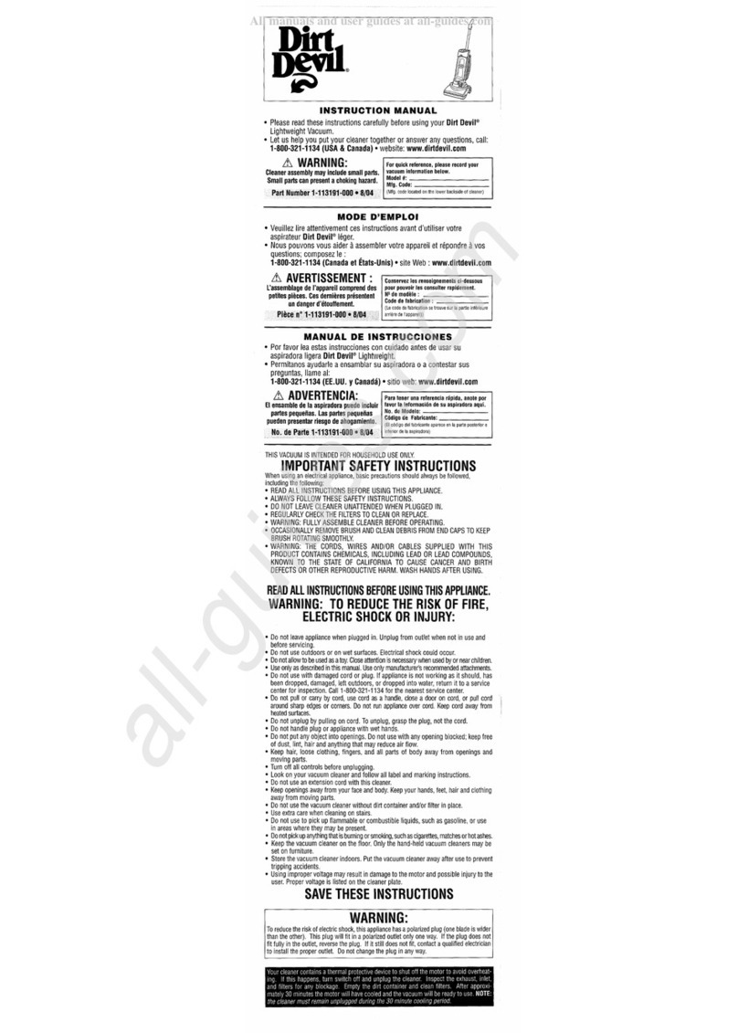 Dirt Devil R084600 User manual