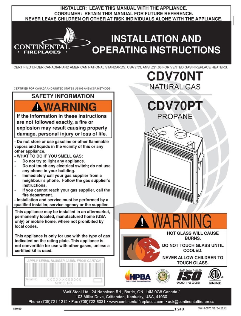 Continental Fireplaces CDV70NT Installation and operating instructions Continental Fireplaces CDV70NT Installation and operating instructions