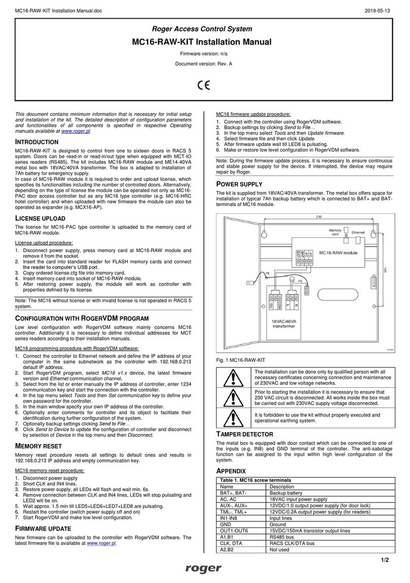 Roger MC16-RAW-KIT installation manual