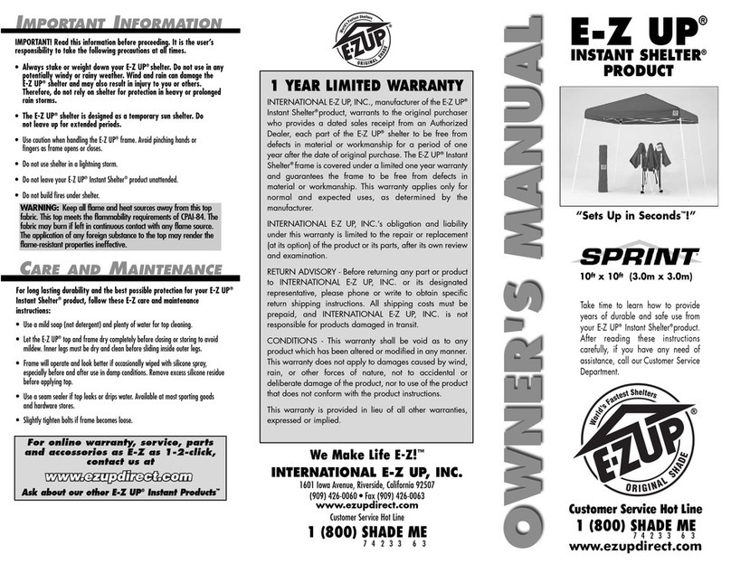 E-Z UP INSTANT SHELTER SPRINT quick start guide