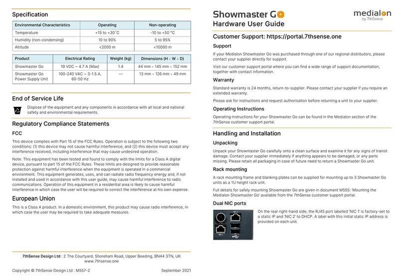 7th Sense medialon Showmaster G Installation manual
