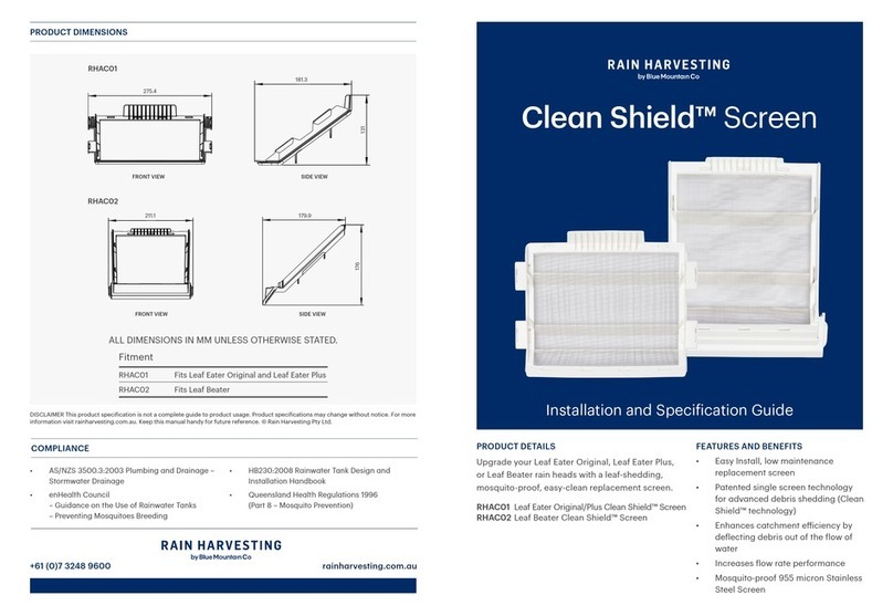 Blue Mountain RAIN HARVESTING Clean Shield RHAC01 Installation and specification guide