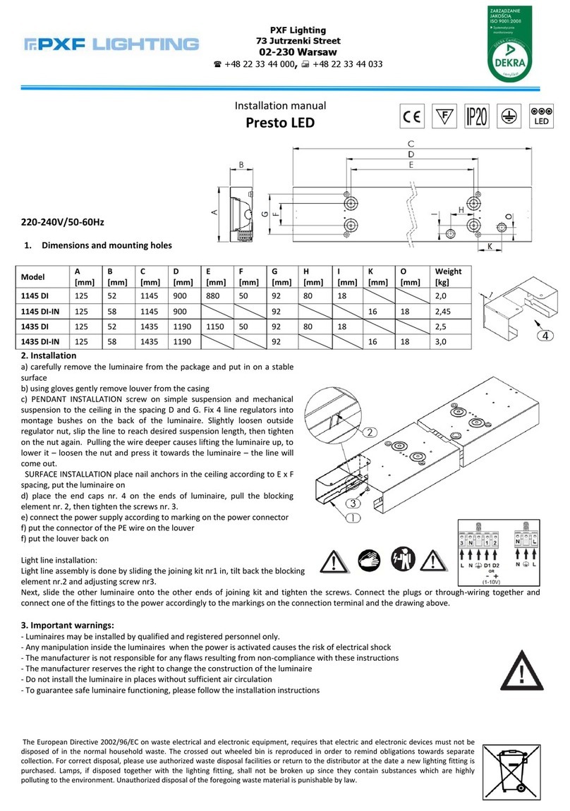 PXF Lighting Presto LED 1145 DI installation manual