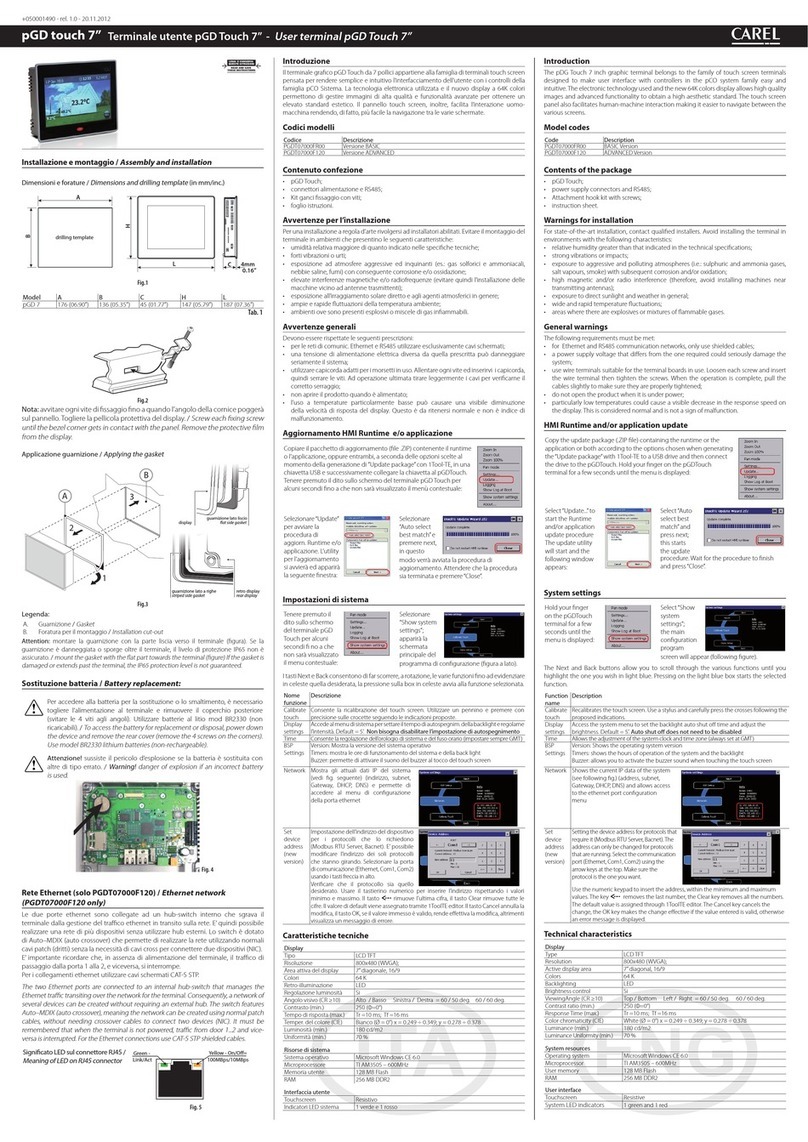Carel pGD touch 7 quick start guide