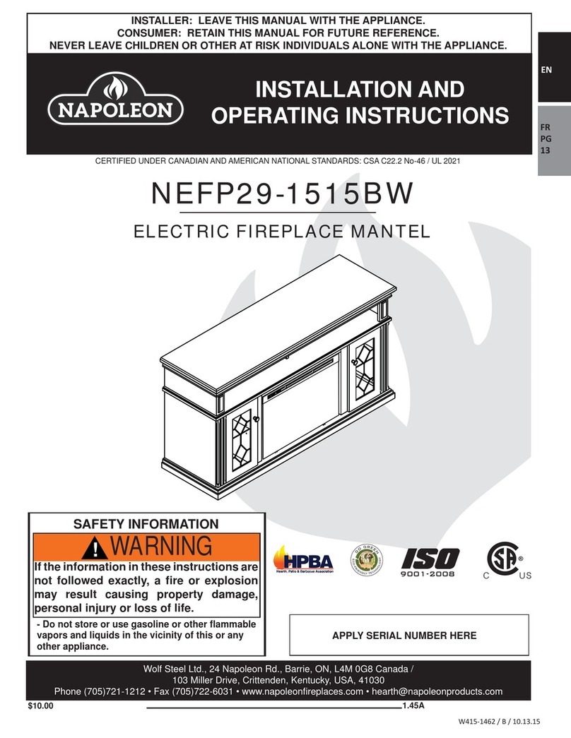 Napoleon NEFP29-1515BW Istallation and operating instructions