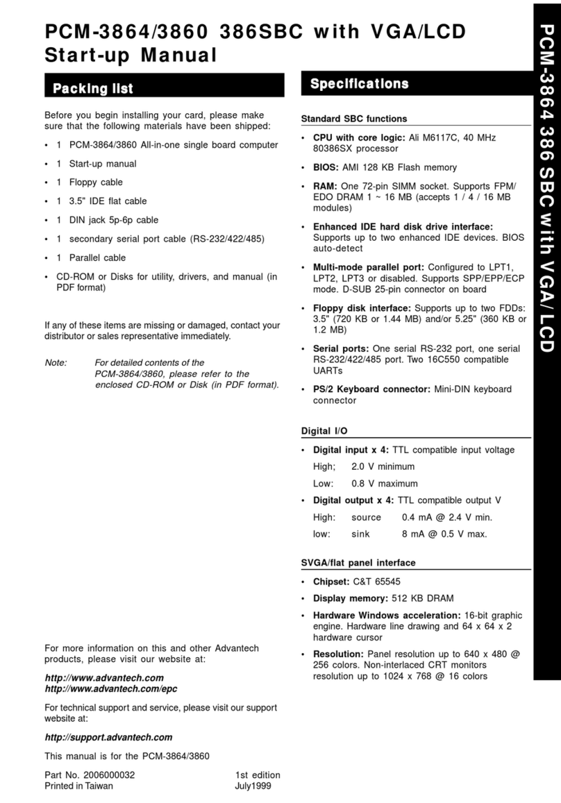 Advantech PCM-3864 Startup manual