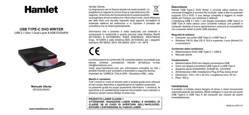 Hamlet XDVDSLIM3AC User manual