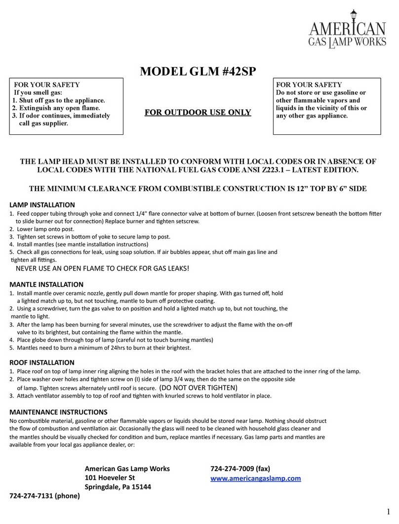 American Gas Lamp Works GLM 42SP quick start guide American Gas Lamp Works GLM 42SP quick start guide