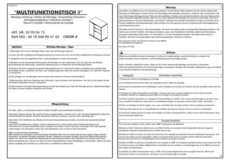 Inter link MULTIFUNKTIONSTISCH II 20 90 04 15 Assembling Instruction Inter link MULTIFUNKTIONSTISCH II 20 90 04 15 Assembling Instruction