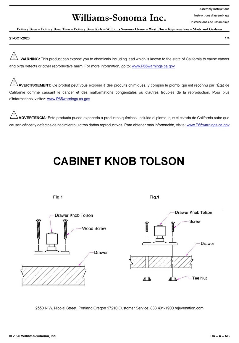 Williams-Sonoma TOLSON CABINET KNOB Assembly instructions Williams-Sonoma TOLSON CABINET KNOB Assembly instructions