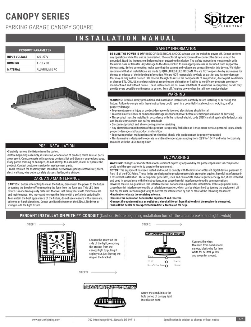Spitzer LIGHTING CANOPY Series installation manual