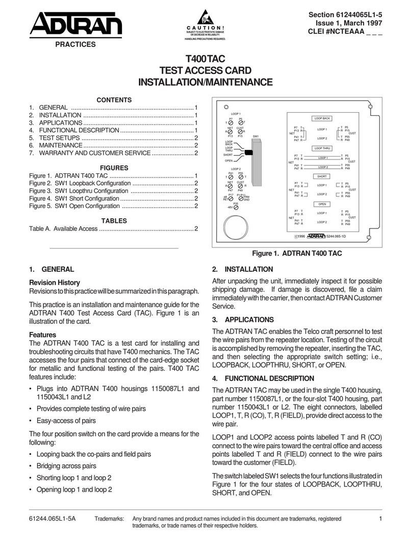 ADTRAN T400TAC Maintenance and service guide
