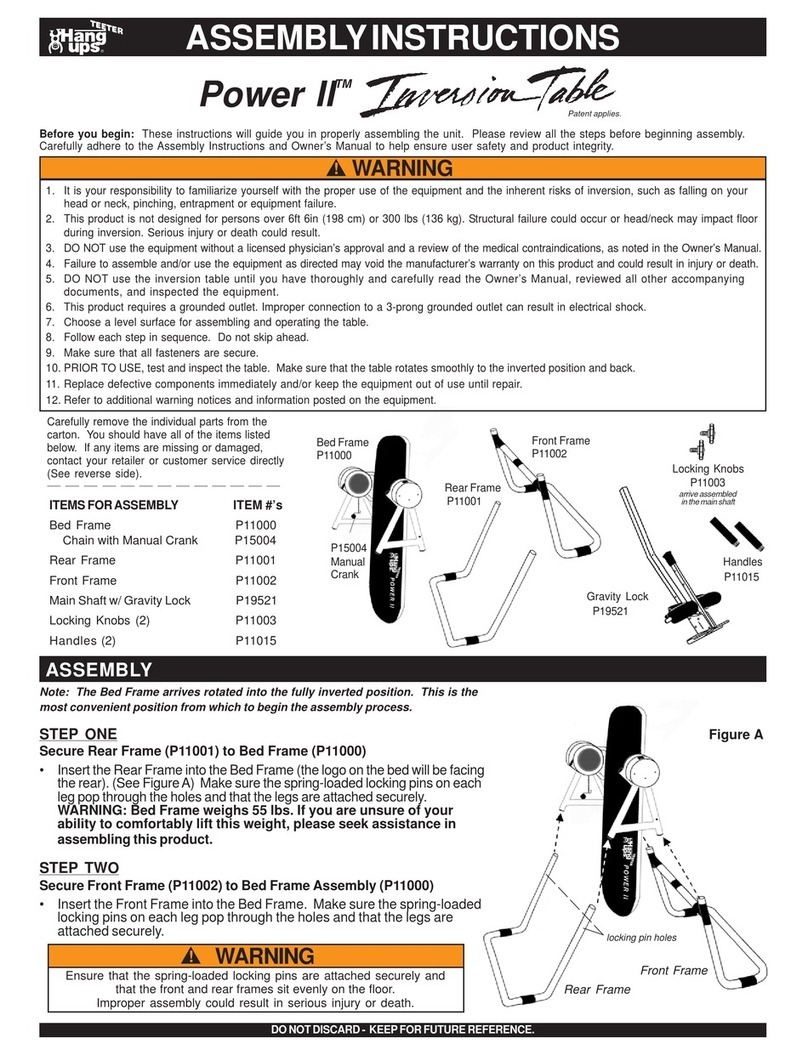 Hang ups Teeter Power II Inversion Table Assembly instructions