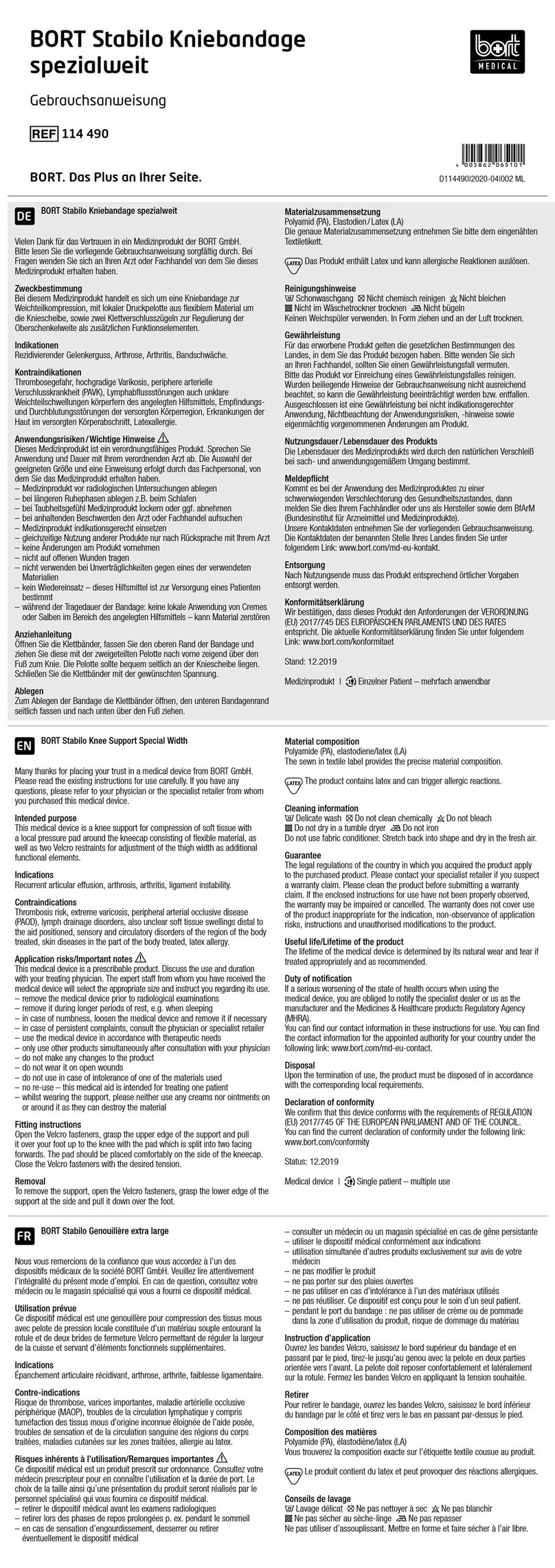 bort medical Generation 114 490 G quick guide