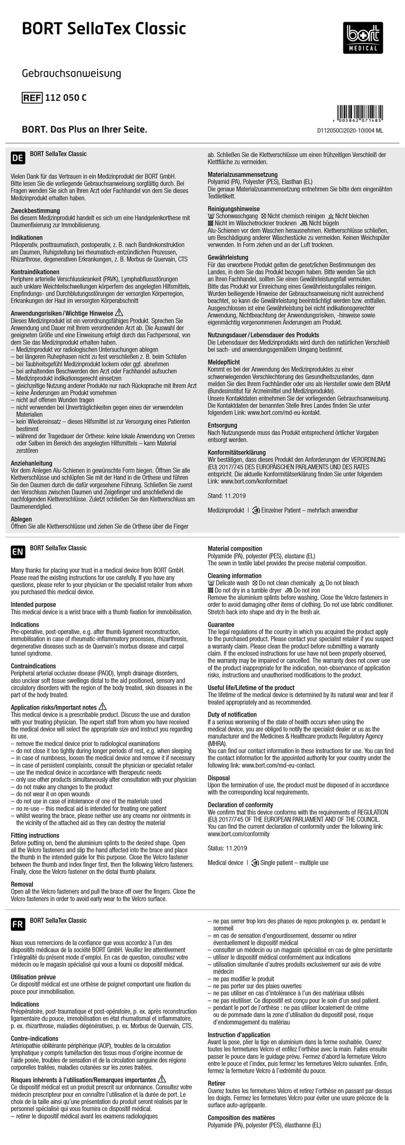 bort medical SellaTex Classic manual