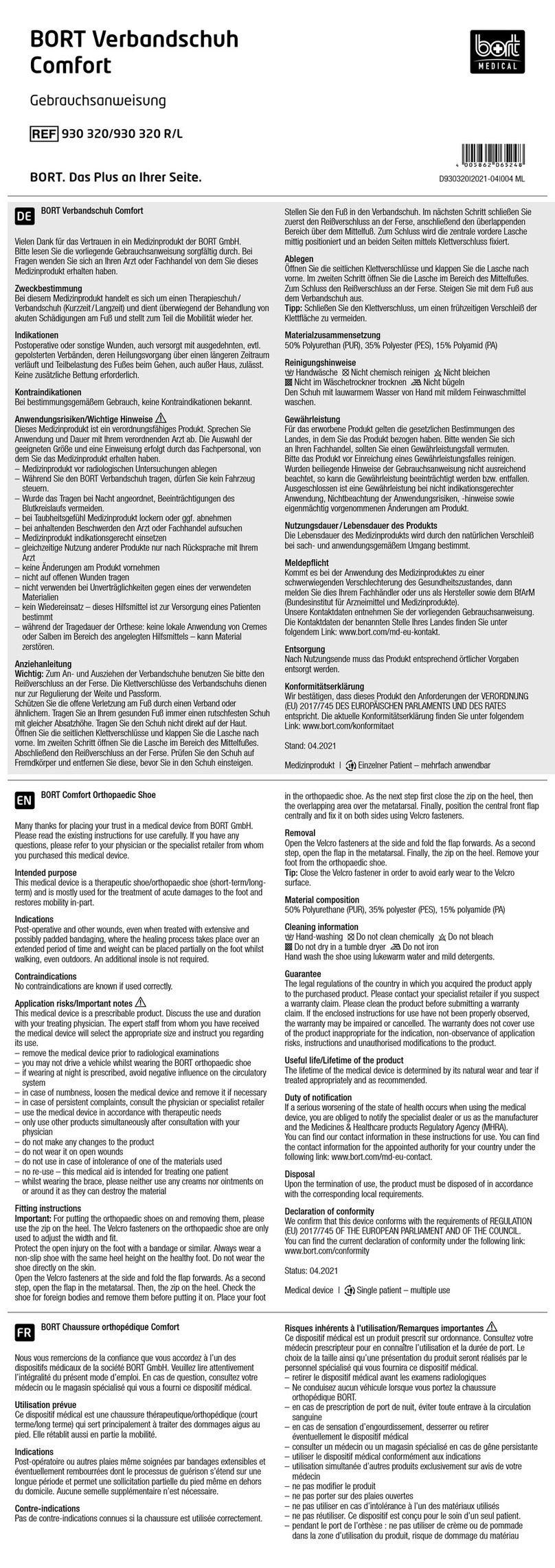 bort medical Comfort Orthopaedic Shoe User manual