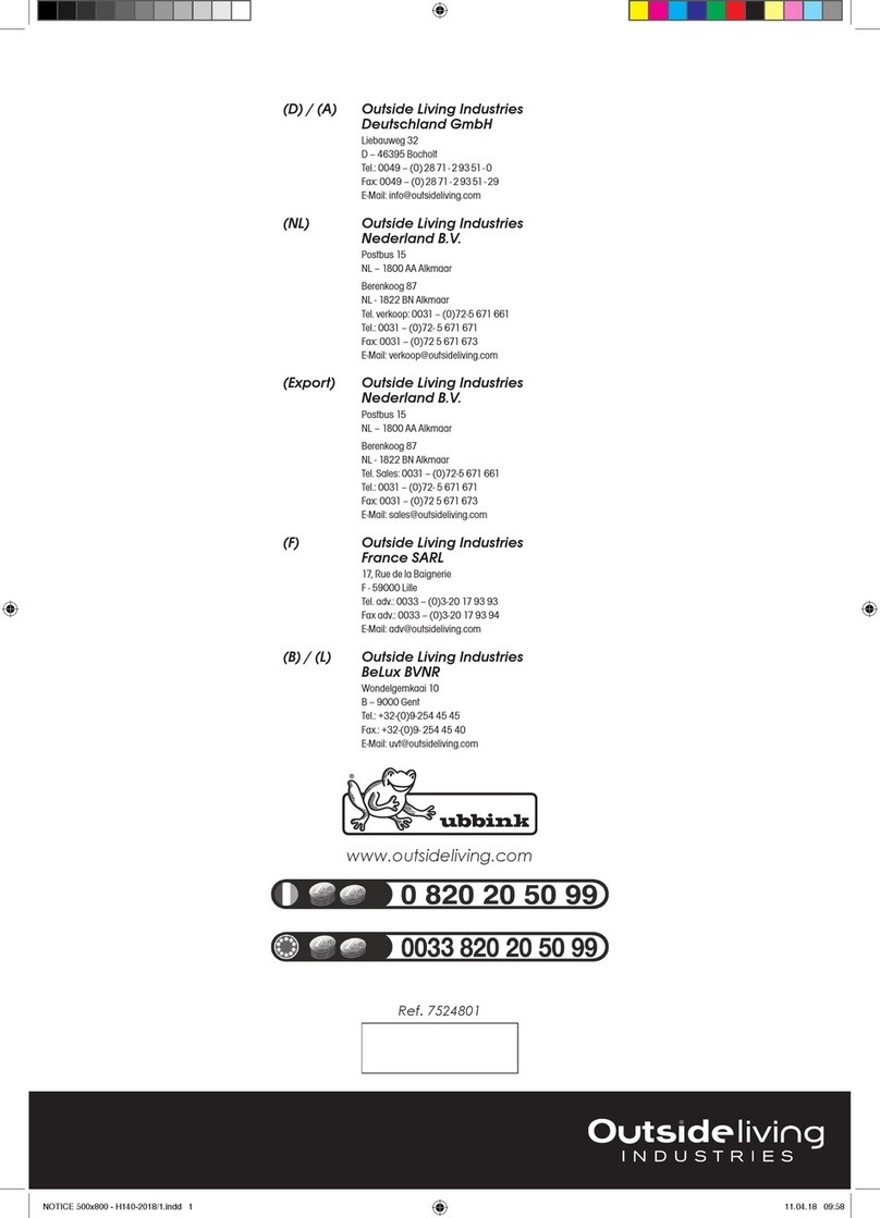 Outside Living Industries Ubbink Linea 500x800 Note of assembly