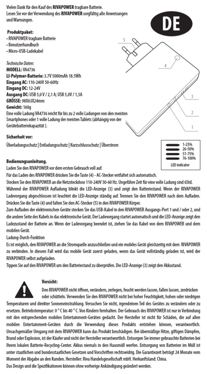 rivacase RIVAPOWER VA4736 Instructions and warnings