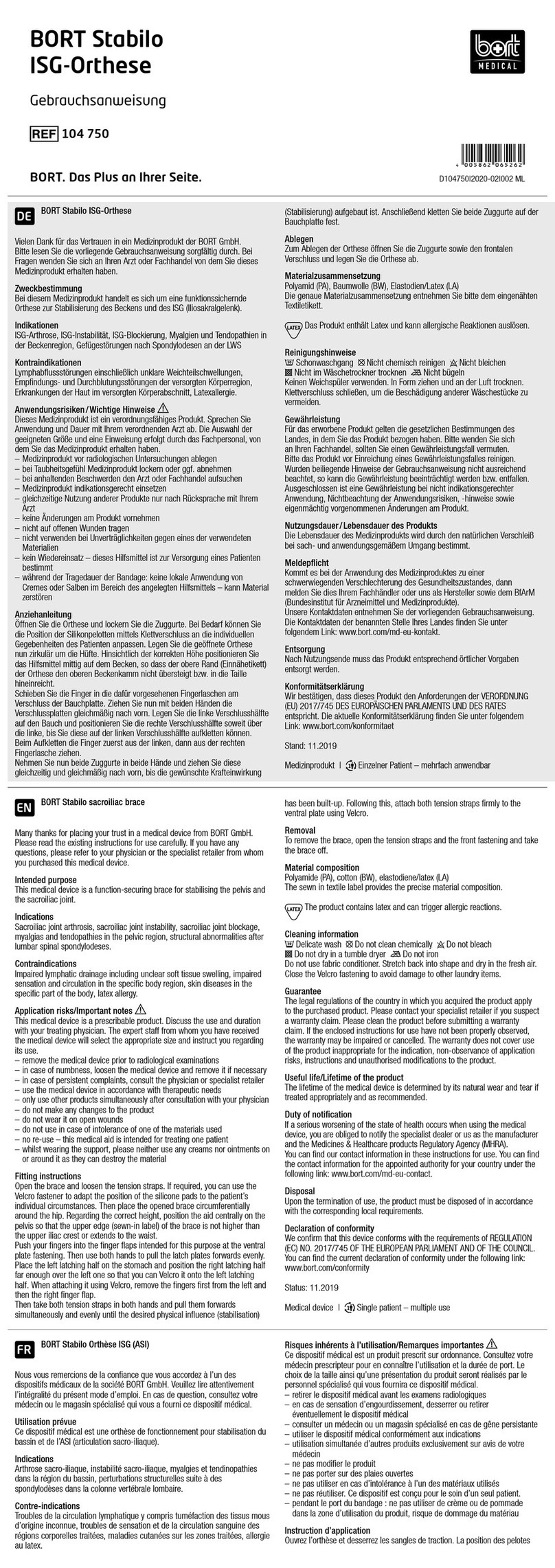 bort medical Stabilo 104 750 User manual