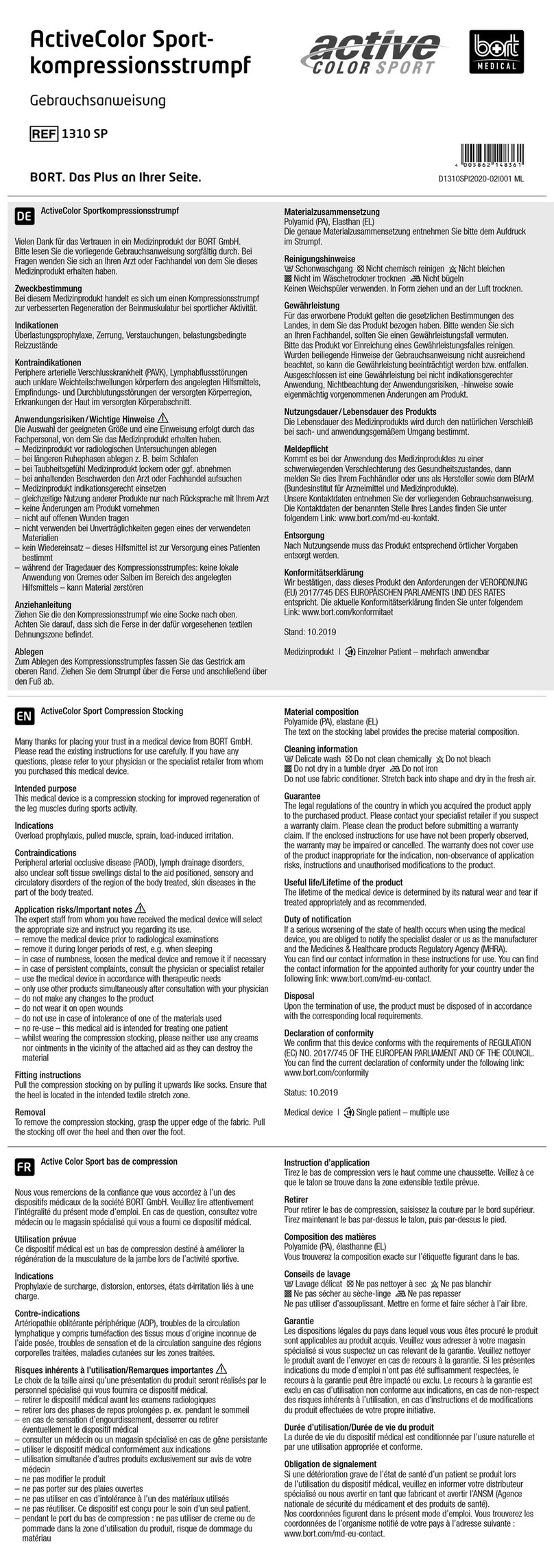 bort medical ActiveColor Sport quick guide