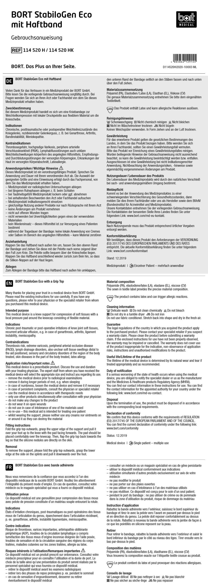 bort medical StabiloGen Eco with a Grip Top User manual