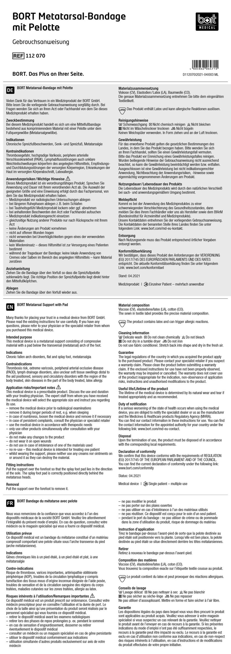 bort medical Metatarsal Support with Pad manual