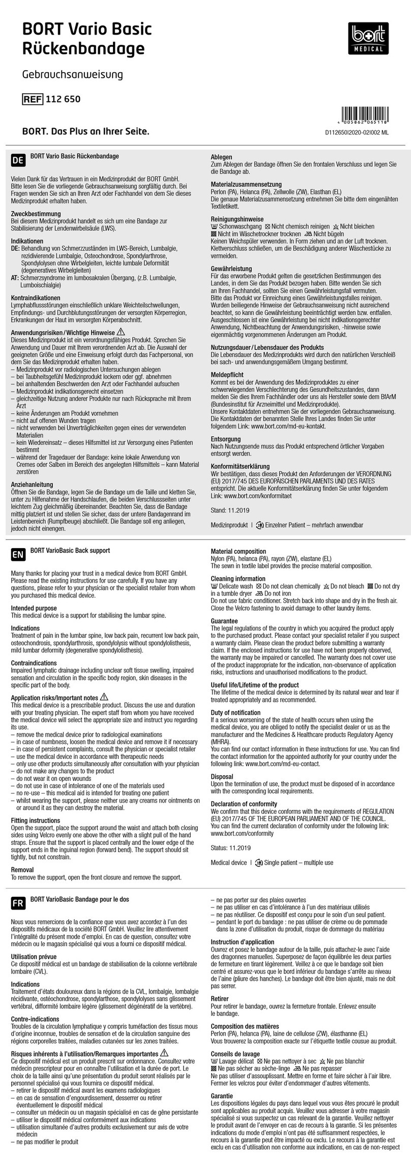 bort medical Vario Basic quick guide