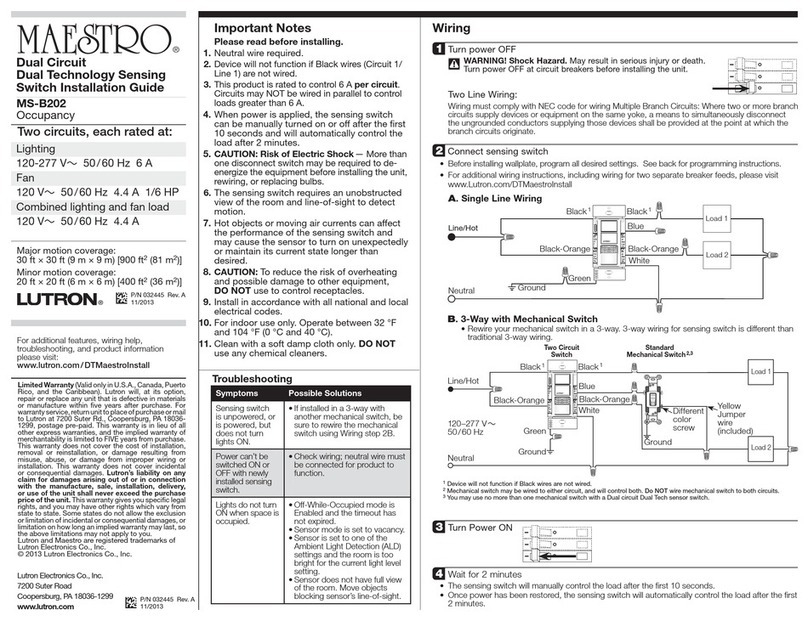 Lutron Electronics Maestro MS-B202 User manual Lutron Electronics Maestro MS-B202 User manual