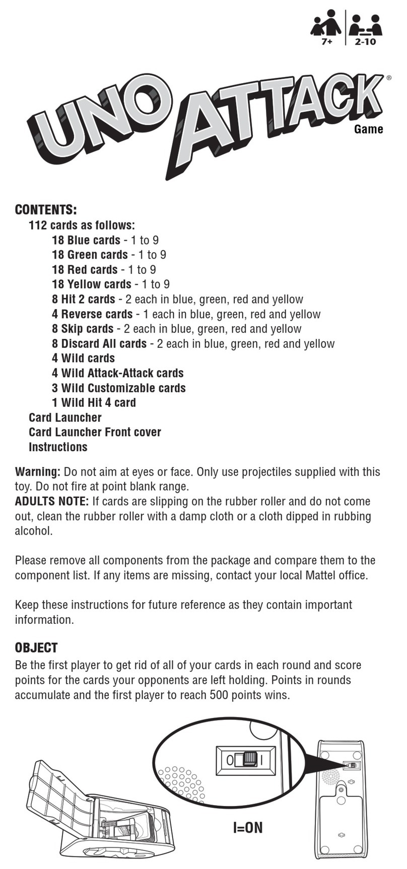 Mattel UNO ATTACK Game quick start guide
