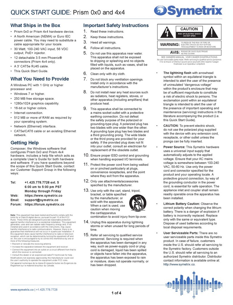 Symetrix Prism 0x0 quick start guide Symetrix Prism 0x0 quick start guide