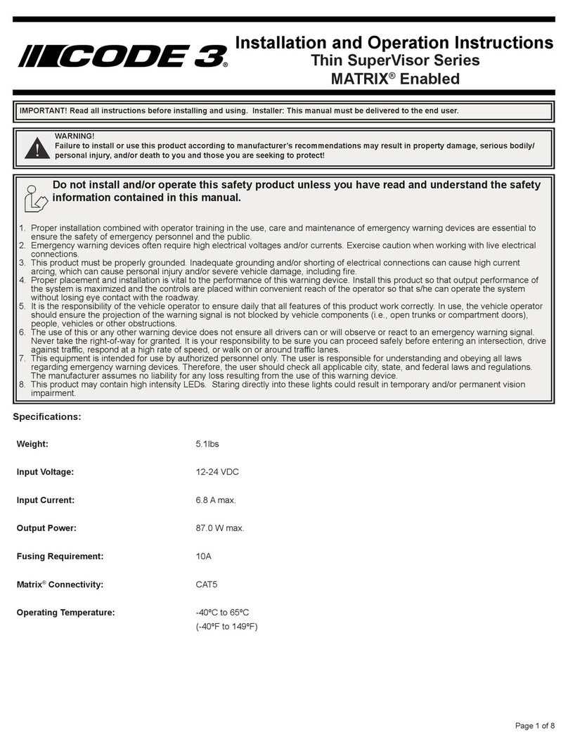 Code 3 Thin SuperVisor MATRIX Series User manual