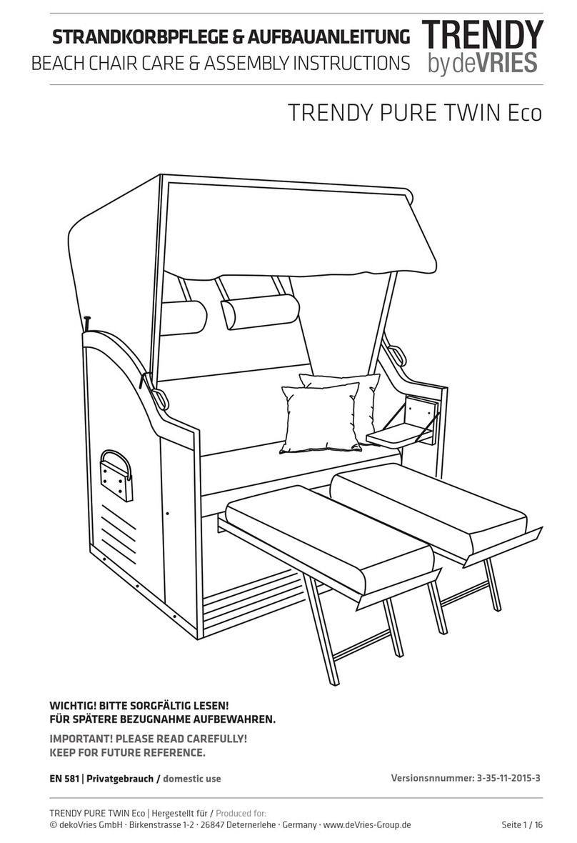VRIES TRENDY PURE TWIN Eco Beach Chair Care & assembly instructions VRIES TRENDY PURE TWIN Eco Beach Chair Care & assembly instructions