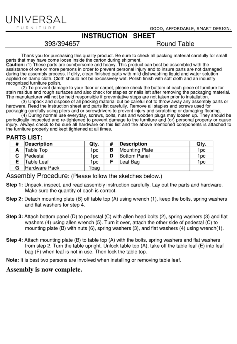 Universal Furniture 393657 instruction sheet Universal Furniture 393657 instruction sheet