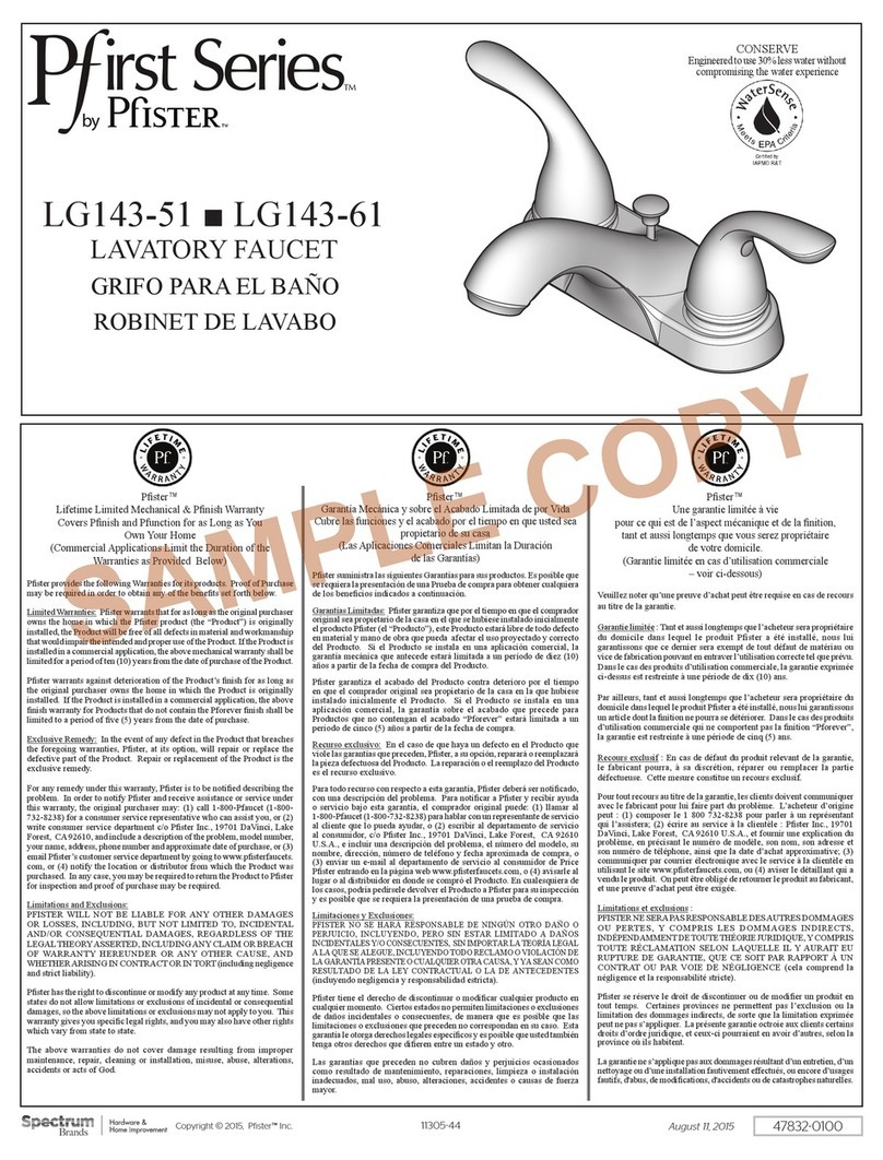 Pfister Pfirst Series User manual