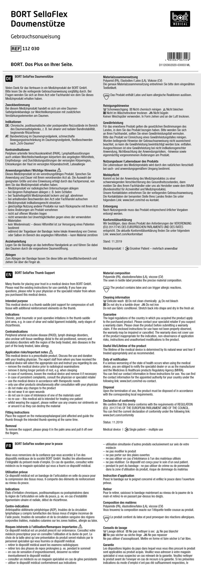 bort medical 112 030 SP quick guide