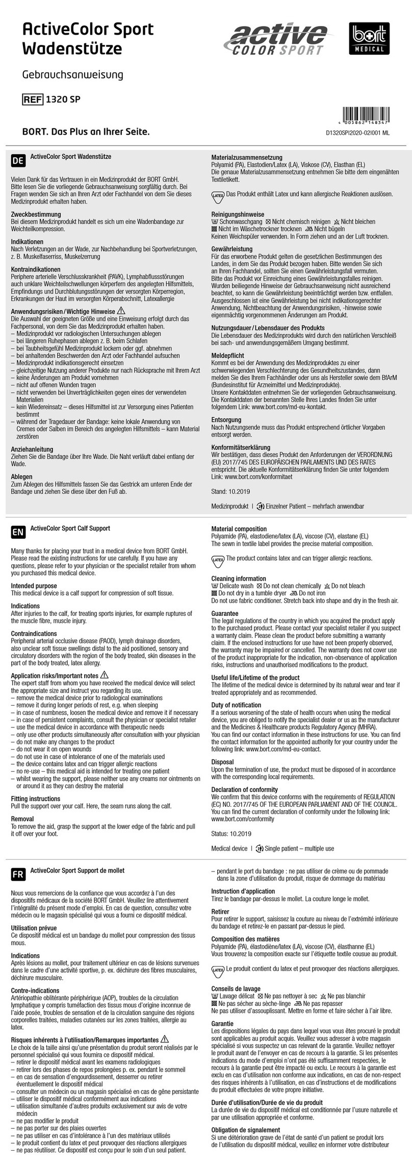 bort medical ActiveColor Sport quick guide