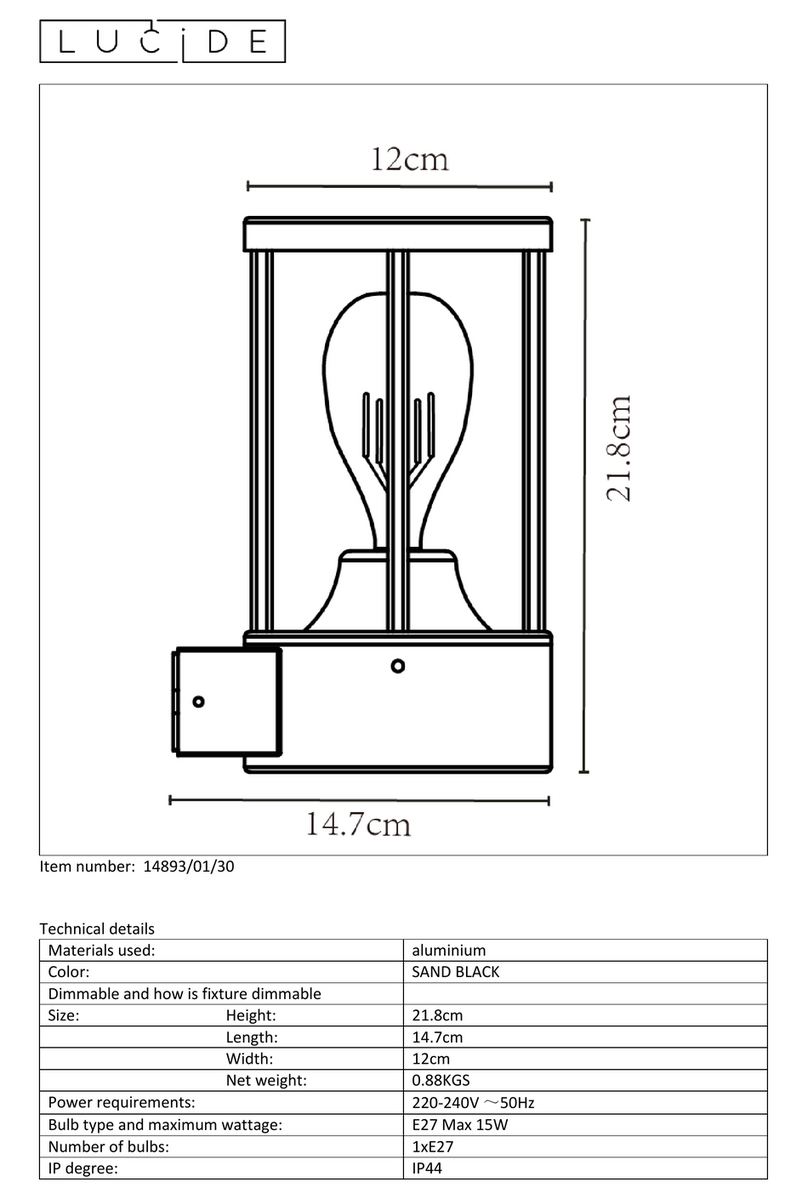 LUCIDE 14893/01/30 User manual