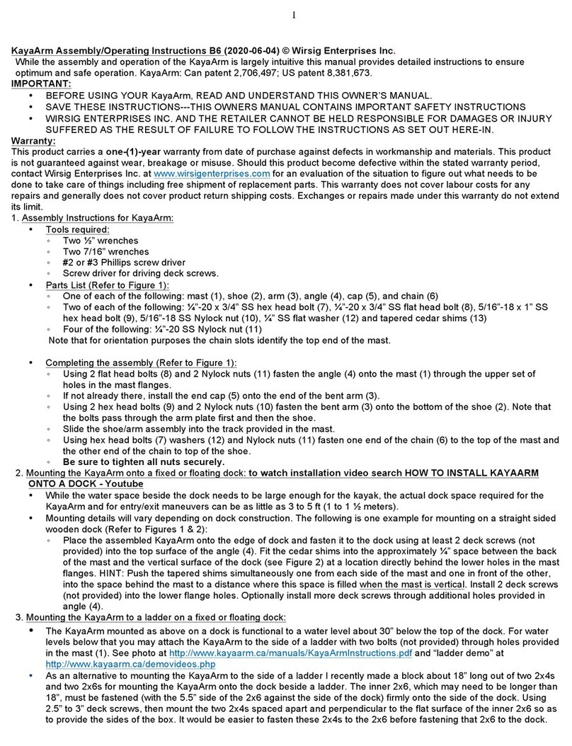 Wirsig Enterprises KayaArm Assembly & operating instructions Wirsig Enterprises KayaArm Assembly & operating instructions