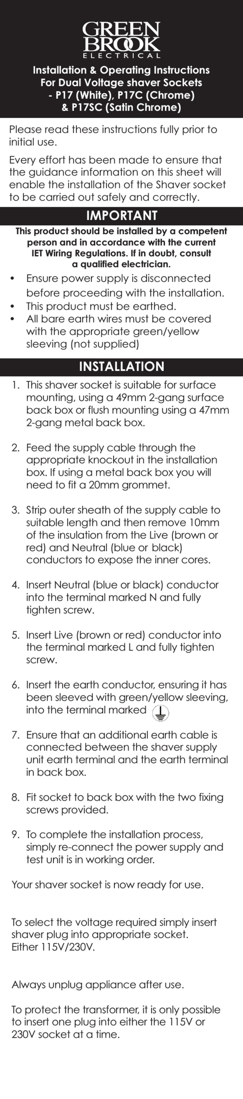 Green Brook P17 User manual Green Brook P17 User manual