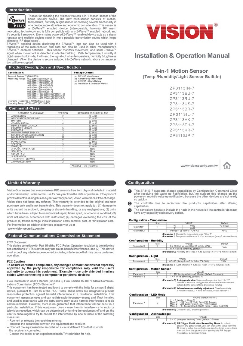 Vision ZP3113IN-7 Installation & operation manual