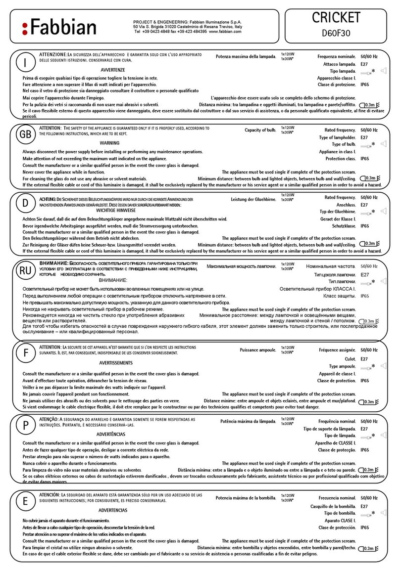 Fabbian CRICKET D60F30 quick start guide