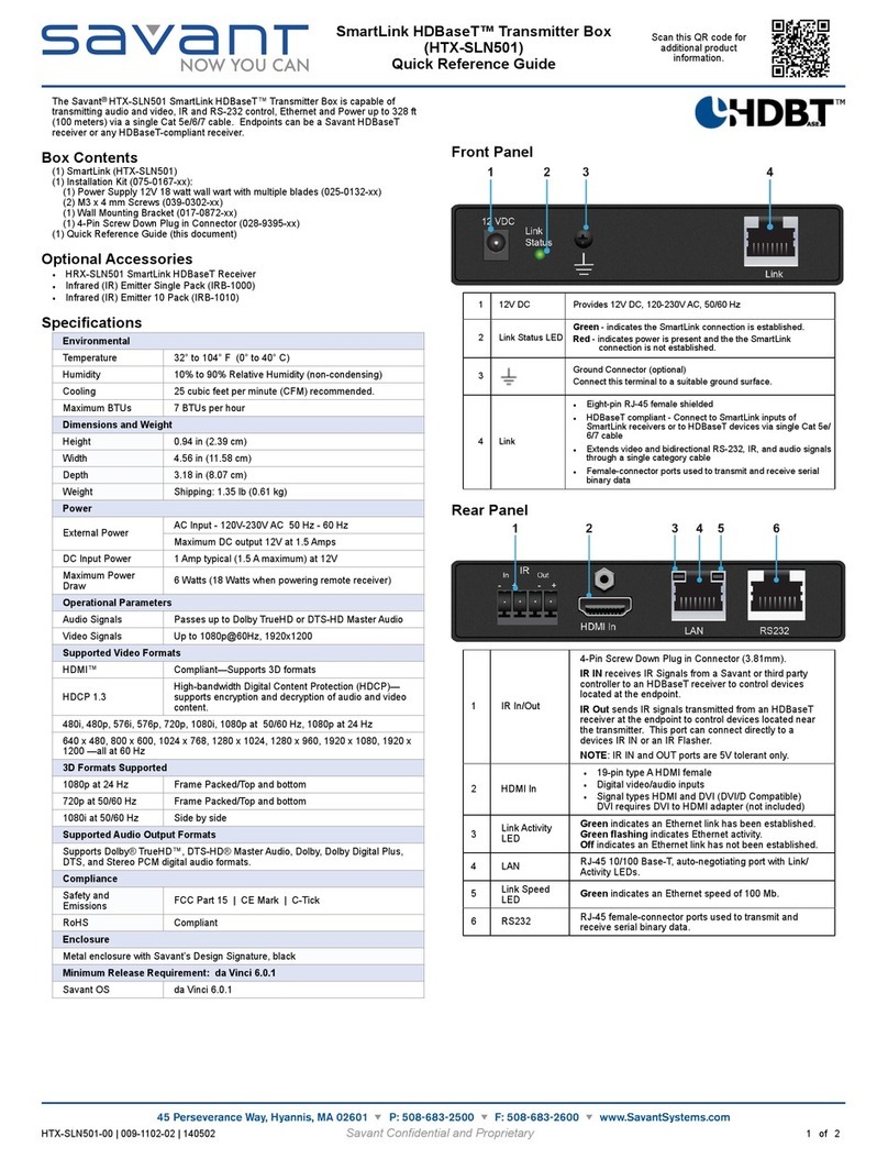 Savant SmartLink HDBaseT HTX-SLN501 User manual