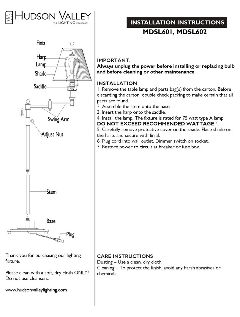 HUDSON VALLEY LIGHTING MDSL601 installation instructions