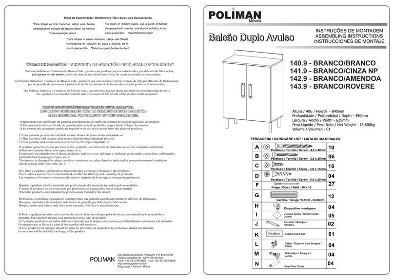 Poliman Moveis 140.9 Assembling instructions